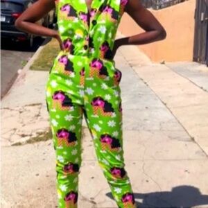 Nooworks Bright Green Printed Sleeveless Jumpsuit